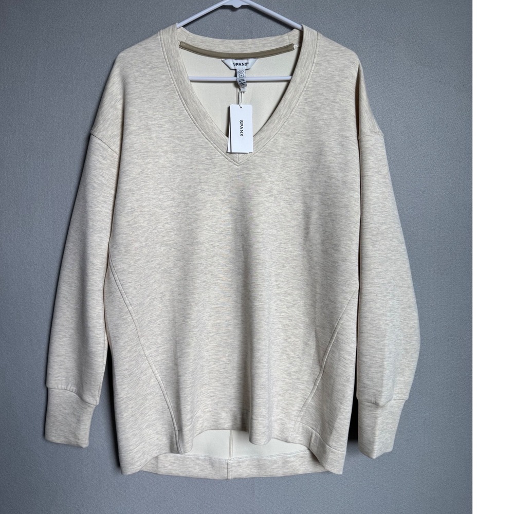 NWT Spanx AirEssentials Brushed V-Tunic Women S Heather Cream Oversized High Low